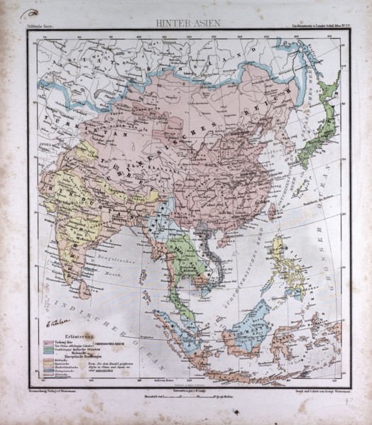 Asia, atlas by Th. von Liechtenstern and Henry Lange, antique map 1869