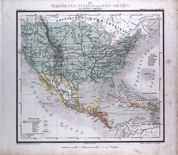 North American and Central America, atlas by Th. von Liechtenstern and Henry Lange, antique map