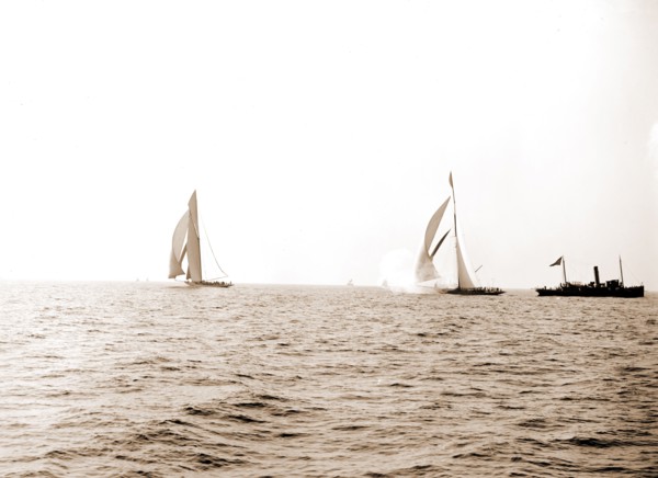 Columbia and Shamrock I after the start, Oct. 19, '99, Shamrock I (Yacht), Columbia (Sloop),
