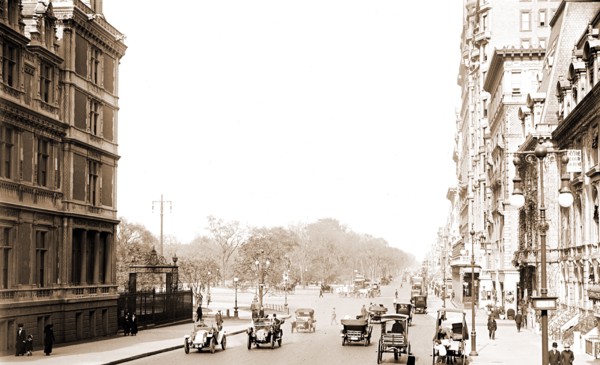 Fifth Avenue at Fifty-seventh Street, north to Central Park, New York City, Parks, Streets, United