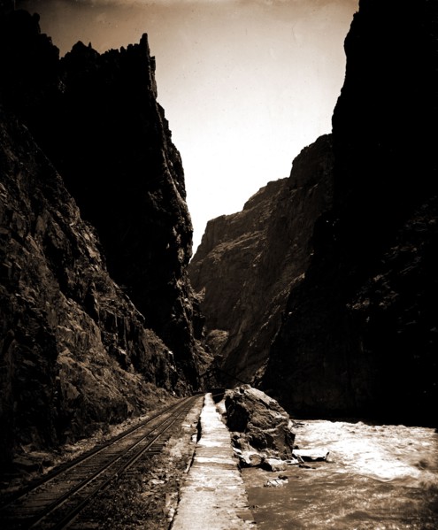 The Royal Gorge, Colo, Jackson, William Henry, 1843-1942, Railroad tracks, Rivers, Canyons, United