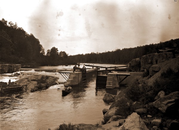 Saranac River dam and lock, Adirondack Mtns, N.Y, Jackson, William Henry, 1843-1942, Dams, Rivers,
