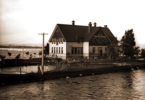 State fish hatchery, Sault Ste. Marie, Mich, Fish hatcheries, Waterfronts, United States, Michigan,