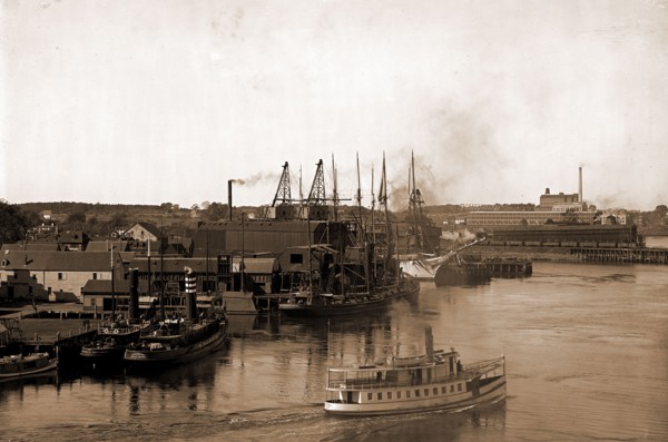 Coal wharves, Portsmouth, N.H, Piers & wharves, Harbors, Coal, United States, New Hampshire,