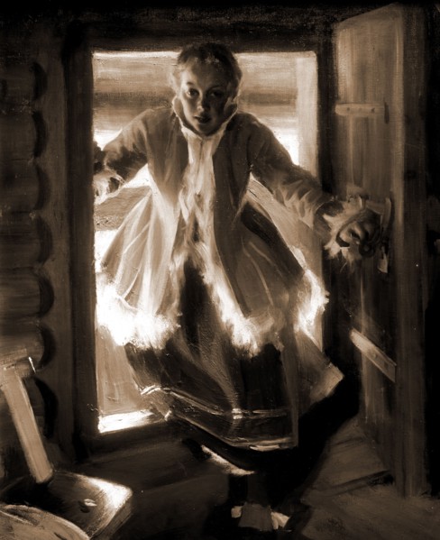 In the loft door, Zorn, Anders, 1860-1920, Children, Doors & doorways, 1900