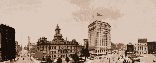 Panorama of Campus Martius, Detroit, Michigan, Streets, Plazas, United States, Michigan, Detroit,