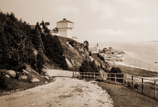Old Block House Fort Mackinac and harbor, Mackinac Island, Michigan, Blockhouses, United States,