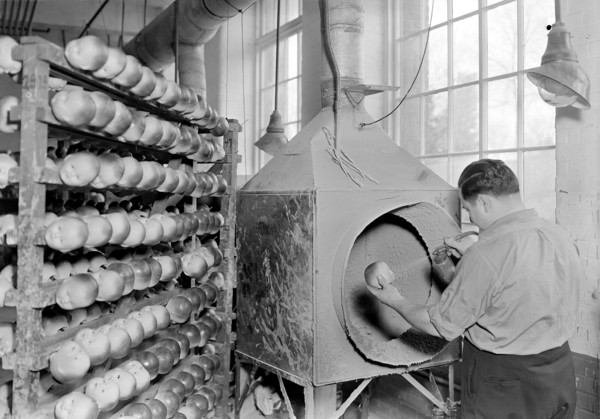 Mt. Holyoke, Massachusetts - Paragon Rubber Co. and American Character Doll. Spraying face, hands,