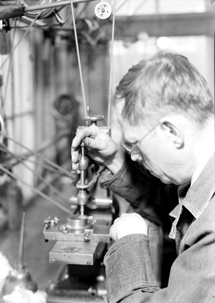 Lancaster, Pennsylvania - Hamilton Watch. Damaskeening - skilled machine operation for putting