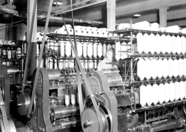 Millville, New Jersey - Textiles. Millville Manufacturing Co. [Man in between machines.], 1936,