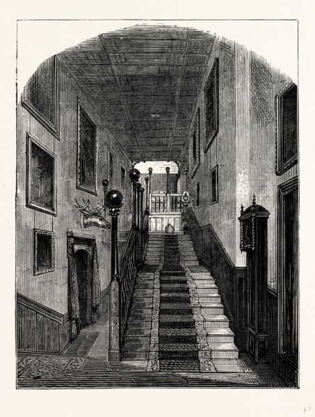 The Grand Staircase, Westwood Park, UK, England, engraving 1870s, Britain