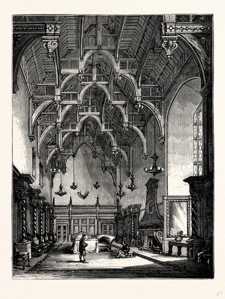 The Great Hall, Burleigh House, UK, England, engraving 1870s, Britain