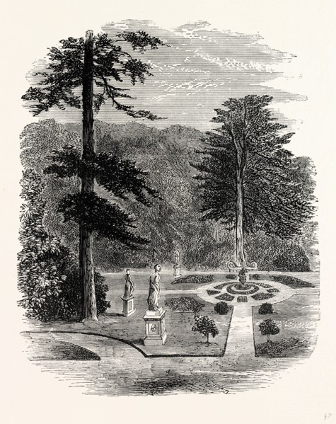 The Statue Garden, Belvoir Castle, UK, England, engraving 1870s, Britain