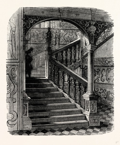 The Staircase, Knole House, Sevenoaks, UK, England, engraving 1870s, Britain