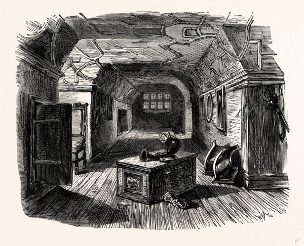 The Retainers' Gallery, Knole House, UK, England, engraving 1870s, Britain