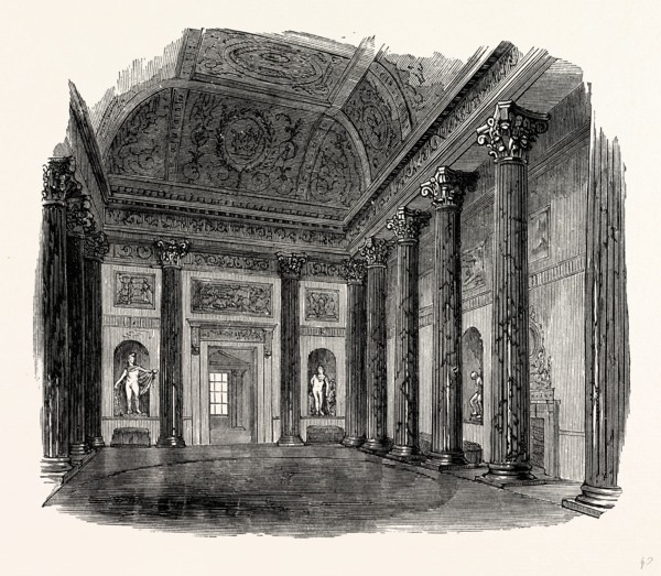 The Great Hall, Kedleston Hall, UK, England, engraving 1870s, Britain