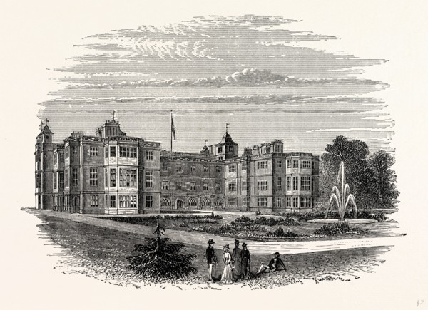East Front, from the Garden, Audley End, UK, England, engraving 1870s, Britain