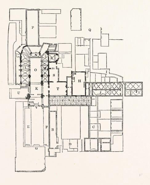 Plan Priory St. Bartholomew, London, England, engraving 19th century, Britain, UK