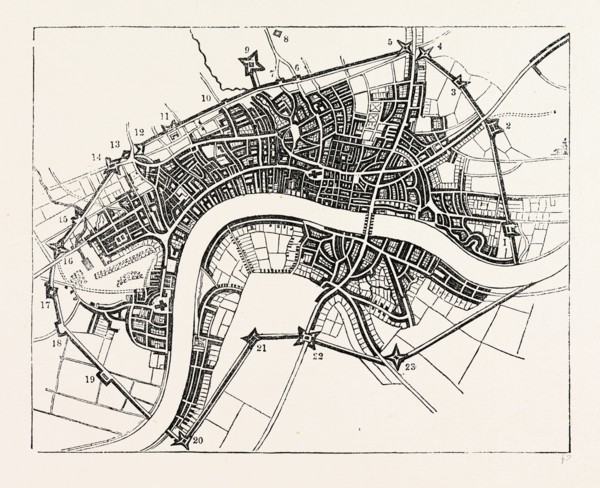 Plan City Suburbs London appeared fortified 1643, London, England, engraving 19th century, Britain,