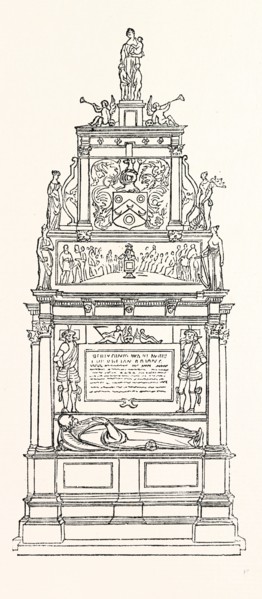 Sutton's Monument, Charter House, London, England, engraving 19th century, Britain, UK