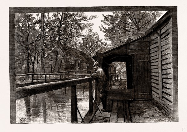 THE POWDER MILLS, Waltham, UK, engraving 1881 - 1884