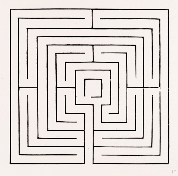 THE MAZE AT THEOBALDS, UK, engraving 1881 - 1884