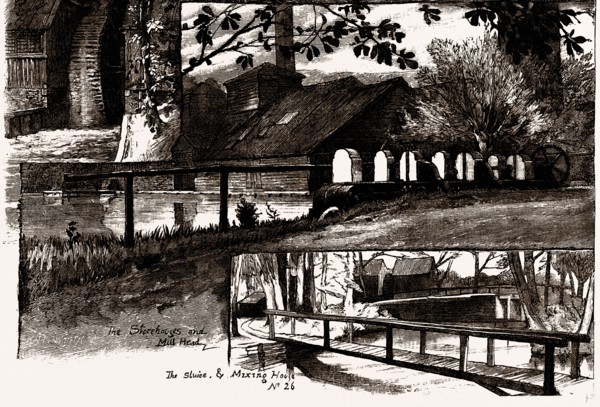 THE POWDER-MILLS, HOUNSLOW, UK, engraving 1881 - 1884