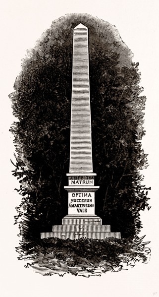TILE OBELISK TO POPE'S MOTHER, UK, engraving 1881 - 1884, Alexander Pope, 1688 - 1744, English Poet