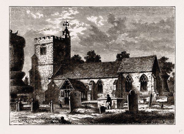 HARLINGTON CHURCH, UK, engraving 1881 - 1884