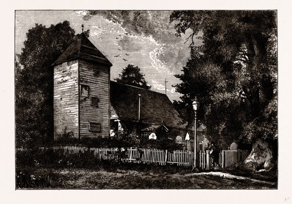 PERIVALE CHURCH, EXTERIOR, UK, engraving 1881 - 1884