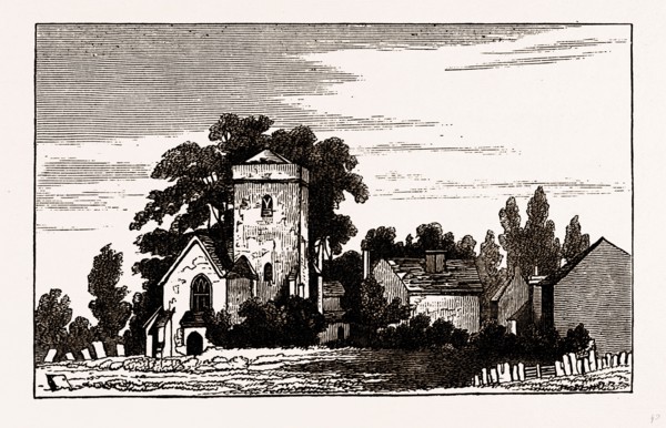 WILLESDEN CHURCH, UK, engraving 1881 - 1884