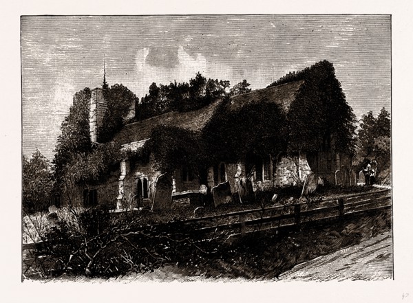 CHINGFORD CHURCH, UK, engraving 1881 - 1884