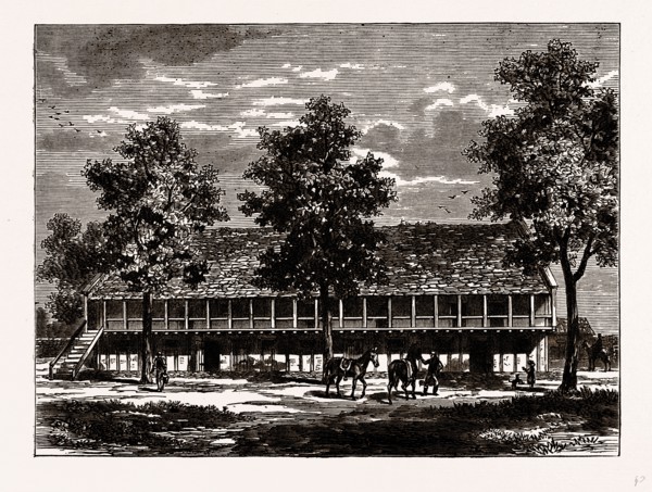 THE OLD STABLES AT SION HOUSE, History of Isleworth, UK, engraving 1881 - 1884