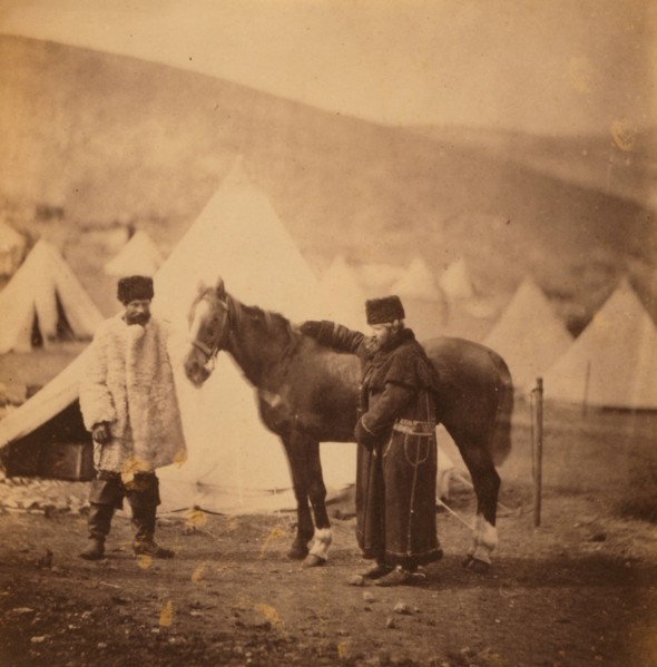 Colonel Lowe, [i.e., Low] 4th Light Dragoons & servant in winter dress, Crimean War, 1853-1856,