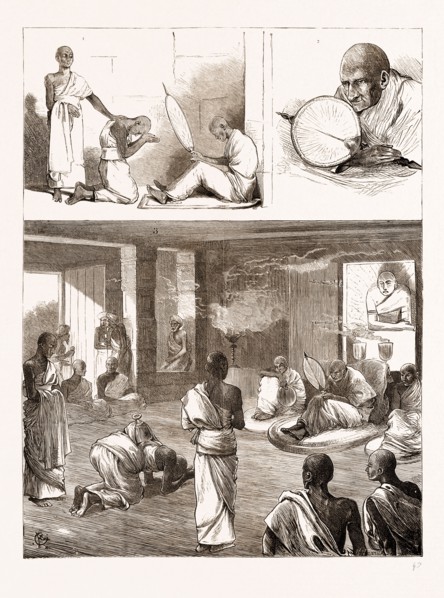A BUDDHIST ORDINATION IN CEYLON, SRI LANKA, 1876: 1. The Candidate giving "Sil" (taking his vows)