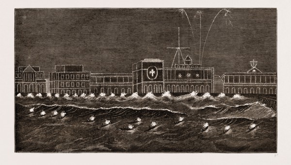 THE PRINCE OF WALES IN INDIA, 1876: MADRAS, ILLUMINATION OF THE SURF BEFORE THE PRINCE