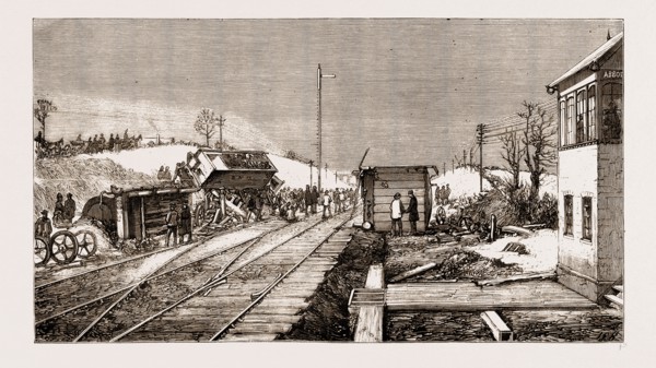 THE RAILWAY ACCIDENT AT ABBOT'S RIPTON, SCENE ON THE LINE AFTER THE DOUBLE COLLISION, 1876