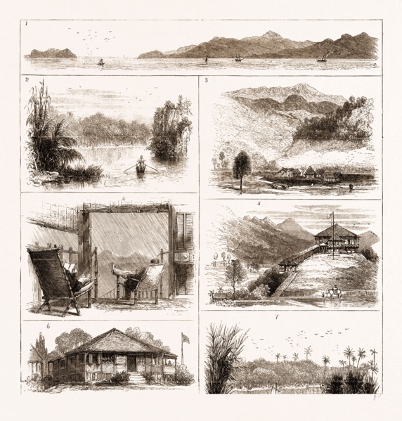 IN THE MALAY PENINSULA: 1. Pulo Remo and Part of the Island of Penang. 2. View on the Larut River.
