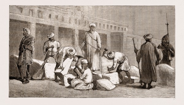 CONVICTS AT WORK BUILDING THE KHEDIVE'S BARRACKS, CAIRO, EGYPT, 1876