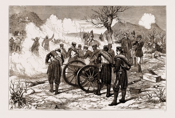 THE CARLIST WAR IN SPAIN, DURING THE BATTLE OF ELGUETA, 1876: 1. Heights of Inchorta. 2. Heights of