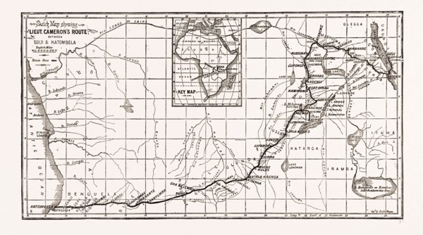 LIEUTENANT CAMERON'S MAP OF CENTRAL AFRICA: SHOWING HIS LINE OF MARCH FROM LAKE TANGANYIKA TO THE