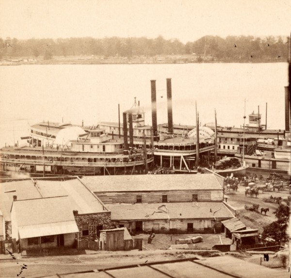 The levee at Vicksburg, Miss., February, 1864, USA, US, Vintage photography