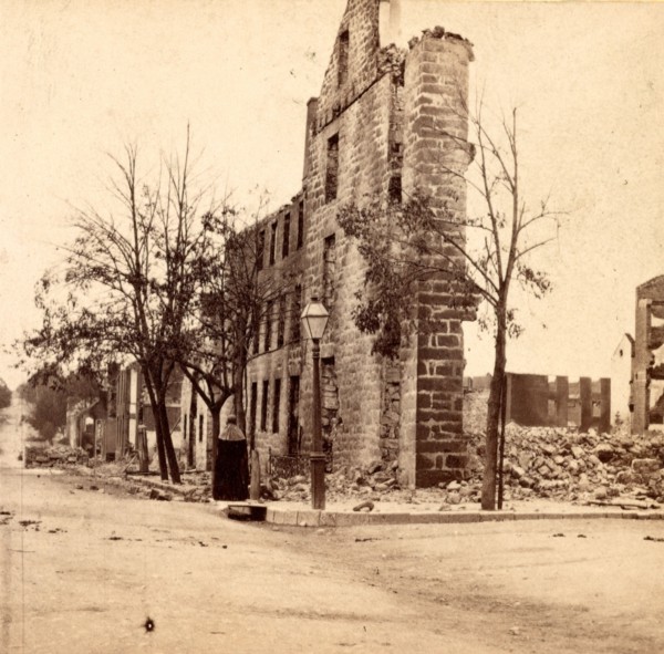 North-West corner public square, Chambersburg, Franklin Co., Pa., destroyed by the rebels under