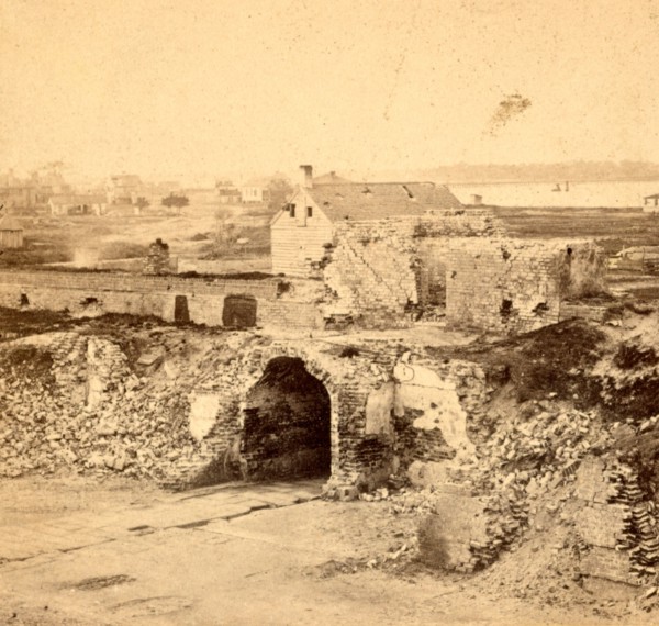 Fort Moultrie Sallyport and ruins of the fort from the interior, USA, US, Vintage photography