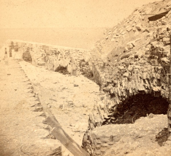 View of Fort Sumpter (i.e. Sumter), on the parapet, overlooking the harbor and distant shore. Fort