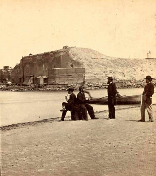 Fort Sumpter (i.e. Sumter) from the bar. Fort Sumter is a Third System masonry sea fort located in