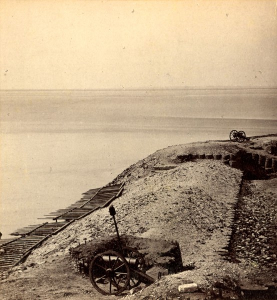 A parapet of Fort Sumpter (i.e. Sumter), looking toward Morris Island. Fort Sumter is a Third
