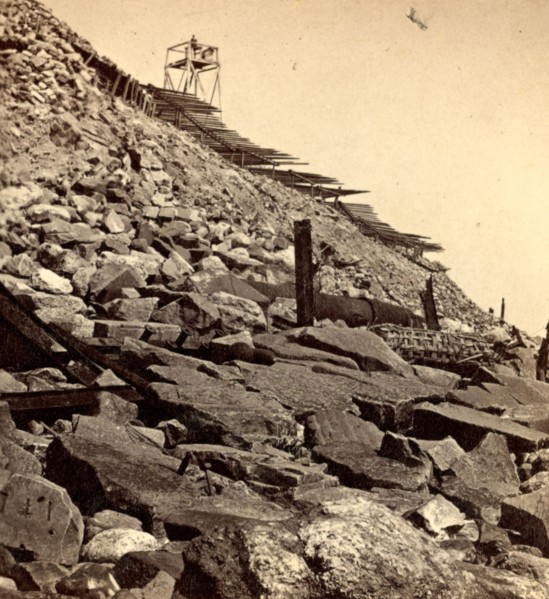 Sea face of Fort Sumpter (i.e. Sumter), shewing (i.e. showing) light house, broken gun, &c Fort