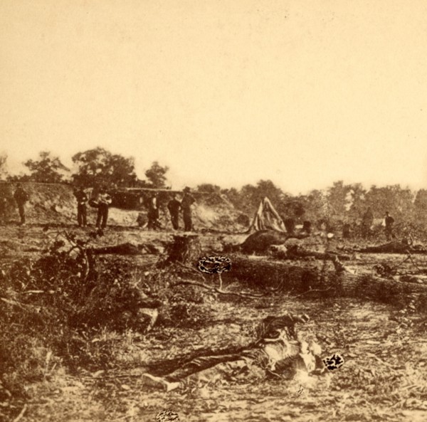 Confederate dead at Fort Robinette, Corinth, US, USA, America, Vintage photography