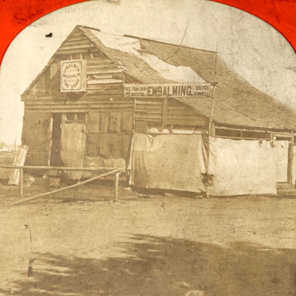 Embalming building near Fredericksburg, where some bodies were prepared for sending home, US, USA,